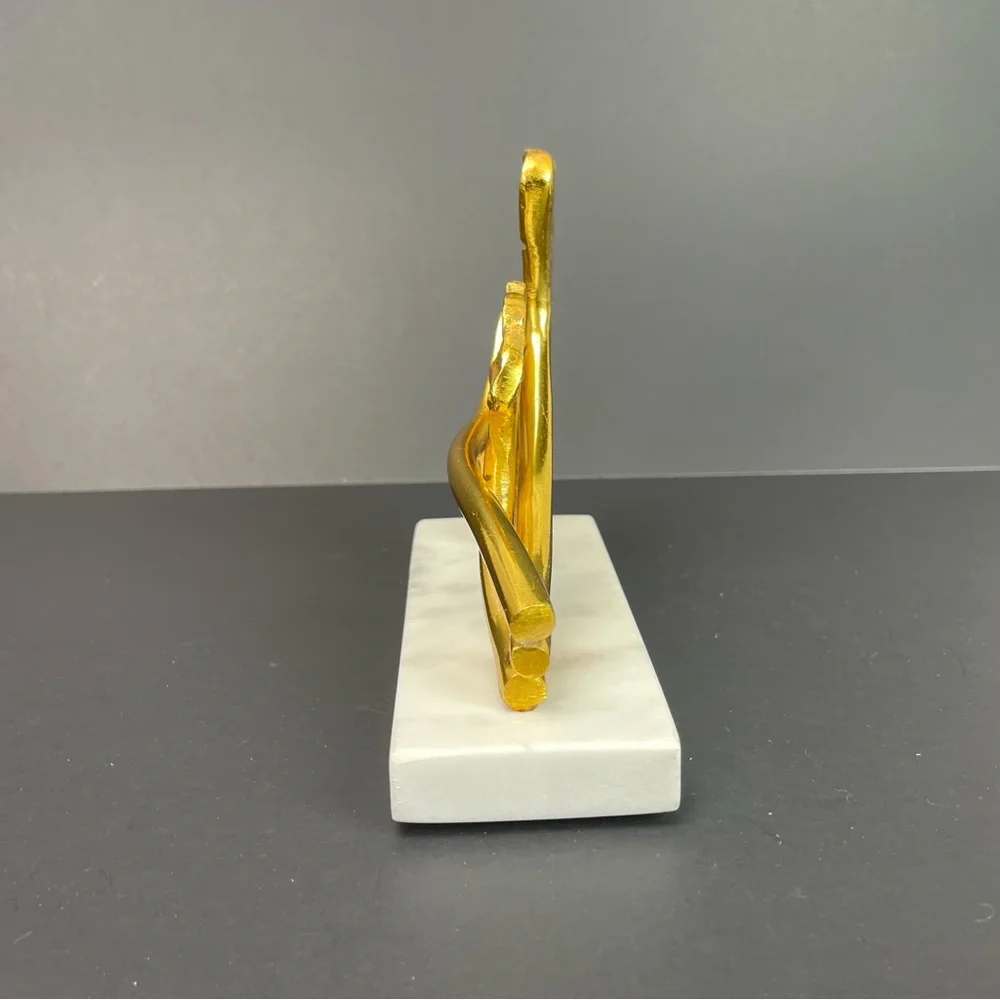 Sculpture 2 Leaf Ginko Gold Look Sculpture Modern Metal Leaves Marble Base - Picture 2 of 10